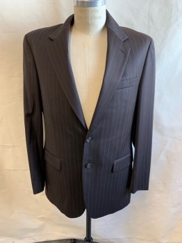 CHAPS, Brown, White, Wool, Stripes - Pin, Notched Lapel, Single Breasted, Button Front, 2 Buttons,  3 Pockets, Single Back Vent