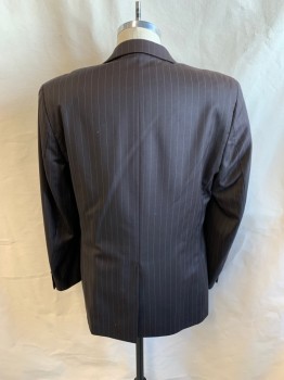 CHAPS, Brown, White, Wool, Stripes - Pin, Notched Lapel, Single Breasted, Button Front, 2 Buttons,  3 Pockets, Single Back Vent