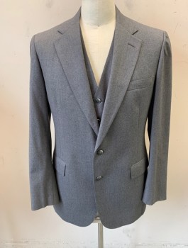 CRICKETEER, Dk Gray, Wool, Heathered, Notched Lapel, Single Breasted, Button Front, 2 Buttons,  3 Pockets, Single Back Vent