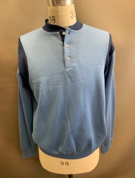 DEE CEE, Navy Blue, Baby Blue, Acrylic, Solid, Color Blocking, L/S 3 Buttons Pullover with Color Block Inserts