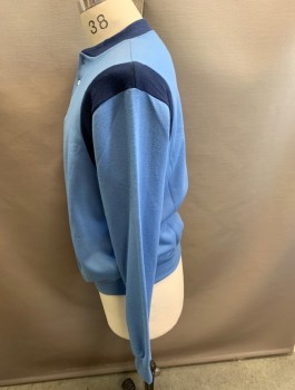 Mens, Shirt, DEE CEE, Navy Blue, Baby Blue, Acrylic, Solid, Color Blocking, L, L/S 3 Buttons Pullover with Color Block Inserts