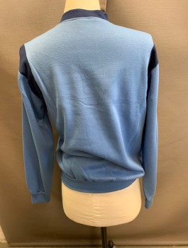 DEE CEE, Navy Blue, Baby Blue, Acrylic, Solid, Color Blocking, L/S 3 Buttons Pullover with Color Block Inserts