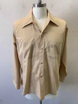 Mens, Shirt, ARROW WEEKENDER, Tan Brown, Poly/Cotton, Solid, S32, N16, Long Sleeves, Button Front, 5 Buttons, 2 Chest Pockets, Logo Embroidery, Button Cuffs