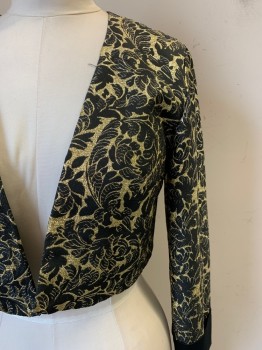 NO LABEL, Black, Gold, Polyester, Brocade, L/S, Open Front Folded Cuffs