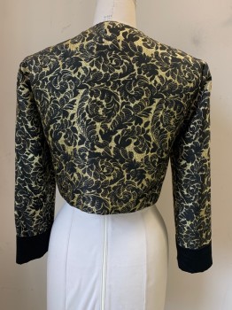 NO LABEL, Black, Gold, Polyester, Brocade, L/S, Open Front Folded Cuffs