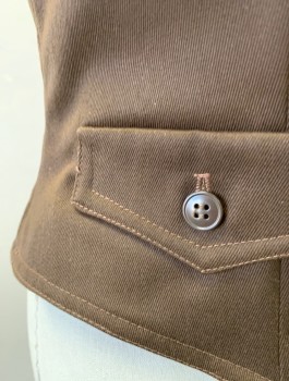 Womens, Vest, ANNE KLEIN, Brown, Wool, Solid, B:32, Gabardine, 7 Buttons, V Neck,  2 Decorative/Non Functional Pocket Flaps With Buttons