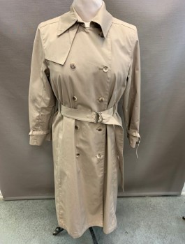Womens, Trench Coat, LONDON FOG, Khaki Brown, Poly/Cotton, 8, with Belt, Removable Straps at Cuffs, C.A., Double Breasted, Button Front, 2 Side Waist Pockets