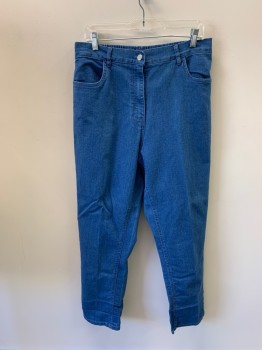 Womens, Jeans, BLAIR, Denim Blue, Cotton, Solid, 16, W32-34, 4 Pockets, Zip Fly, Belt Loops, Elastic Waistband,