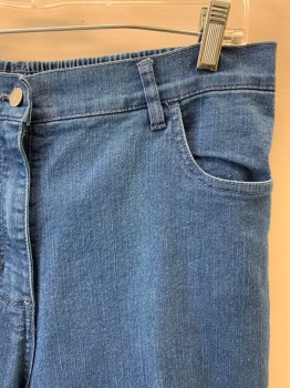 Womens, Jeans, BLAIR, Denim Blue, Cotton, Solid, 16, W32-34, 4 Pockets, Zip Fly, Belt Loops, Elastic Waistband,