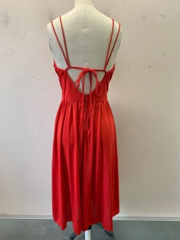Night Vision, Red, Polyester, Solid, Spaghetti Strap and Tie Back, Scoop Neck, Draped Chest, Back Zipper,