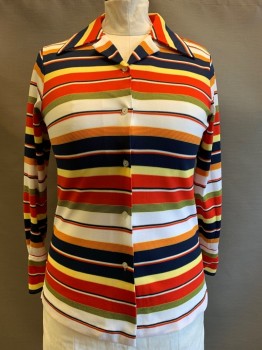 Womens, Shirt, Sears, Red, Navy Blue, White, Yellow, Polyester, Stripes - Horizontal , 16, L/S, Button Front, C.A.,