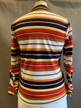 Womens, Shirt, Sears, Red, Navy Blue, White, Yellow, Polyester, Stripes - Horizontal , 16, L/S, Button Front, C.A.,