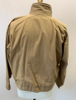 Mens, Jacket, CSC, Tan Brown, Cotton, Solid, XL, Stand Up Collar With Draw String, Yoke, Snap/Zip Front, 2 Slant Pockets, Elastic Waistband, Cuffs, Bottom Snap Missing Back, Stain On Back (see Photo)