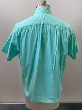 NO LABEL, Cyan Blue, Cotton, Solid, S/S, Button Front, Collar Attached, Chest Pockets
