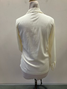 HAND EMBROIDERY, Cream Silk, B.F., Self Covered Buttons, L/S, Satin Embroidery And Openwork CF/Collar/Cuffs,