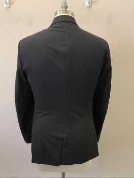 Mens, Suit, Jacket, CALVIN KLEIN, Charcoal Gray, Wool, Stripes, 34/31, 40R , Single Breasted, 2 Buttons, Notched Lapel, 3 Pockets, 4 Button Cuffs, 2 Back Vents