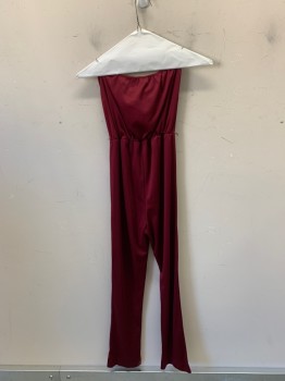 Womens, Jumpsuit, N/L, Maroon Red, Polyester, Solid, W28, Strapless, Tie at Bust, Elastic Waistband,