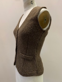 Womens, Sweater Vest, ZARA, Brown, Acrylic, Polyester, Solid, S, Sleeveless, Button Front, V Neck, Top Pockets