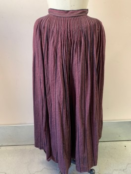 Womens, Historical Fiction Skirt, N/L MTO, Red Burgundy, Black, Cotton, Speckled, Stripes - Vertical , W:25, Cartridge Pleated Into 1" Wide Waistband, Floor Length, Hook & Bar Closures, Made To Order