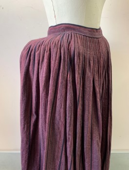 Womens, Historical Fiction Skirt, N/L MTO, Red Burgundy, Black, Cotton, Speckled, Stripes - Vertical , W:25, Cartridge Pleated Into 1" Wide Waistband, Floor Length, Hook & Bar Closures, Made To Order