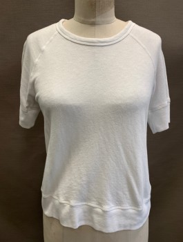 Womens, Top, JAMES PERSE, White, Cotton, Solid, S, S/S, Sweatshirt Weight Jersey, Raglan Sleeves, Round Neck, Pullover