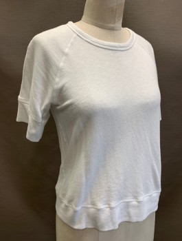 Womens, Top, JAMES PERSE, White, Cotton, Solid, S, S/S, Sweatshirt Weight Jersey, Raglan Sleeves, Round Neck, Pullover