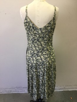 BYER TOO!, Ecru, Navy Blue, Dusty Green, Rayon, Floral, Empire Waist, Button Front, Spaghetti Straps,