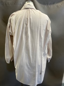 TOWNSENDS, White, Cotton, Solid, C.A., 2 Btns, At Collar,  V-N, Side Slits  At Hem  *Aged*