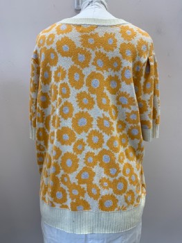 Womens, Pullover, AVA + VIV, Cream, Amber Yellow, Cotton, Polyester, Floral, 3XL, S/S, Round Neck