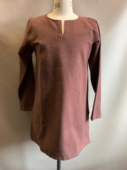 House Of Warfare, Brown, Cotton, Solid, Long Sleeve, Round Neck with Slit, Side Bottom Slits