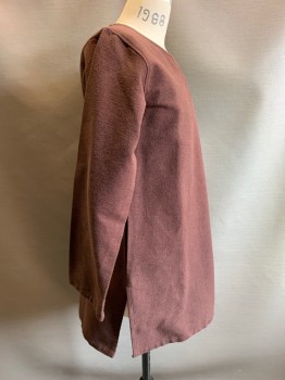 Mens, Historical Fiction Tunic, House Of Warfare, Brown, Cotton, Solid, M, Long Sleeve, Round Neck with Slit, Side Bottom Slits