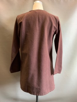 House Of Warfare, Brown, Cotton, Solid, Long Sleeve, Round Neck with Slit, Side Bottom Slits