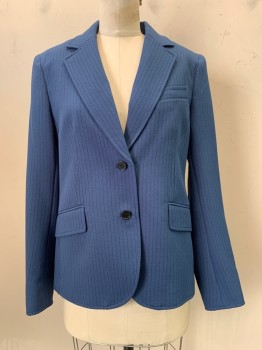 Womens, Suit, Jacket, ANNE KLEIN, Blue, Black, Polyester, Elastane, Stripes - Pin, B36, 2 Buttons, Single Breasted, Notched Lapel, 3 Pockets,