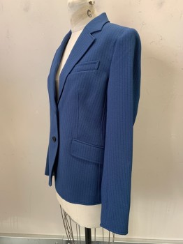 ANNE KLEIN, Blue, Black, Polyester, Elastane, Stripes - Pin, 2 Buttons, Single Breasted, Notched Lapel, 3 Pockets,