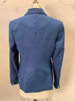 ANNE KLEIN, Blue, Black, Polyester, Elastane, Stripes - Pin, 2 Buttons, Single Breasted, Notched Lapel, 3 Pockets,