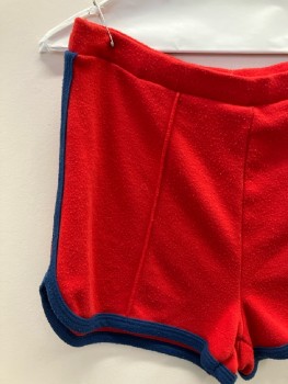 Mens, Shorts, 100% POLYESTER, Red, Navy Blue, Polyester, Solid, S, Elastic Waist Band, Vertical Seams, Navy Trim