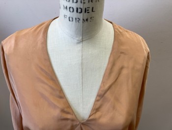Womens, Top, ABOVE THE CROWD, Tan Brown, Polyester, Solid, B 38, Pullover, V-N, Dolman Slvs, Self Tie Waist