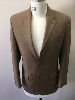 Mens, Suit, Jacket, MICHAEL KORS, Lt Brown, Baby Blue, Brown, Wool, Glen Plaid, 38R, Single Breasted, 2 Buttons,  Notched Lapel,