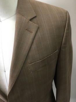 Mens, Suit, Jacket, MICHAEL KORS, Lt Brown, Baby Blue, Brown, Wool, Glen Plaid, 38R, Single Breasted, 2 Buttons,  Notched Lapel,