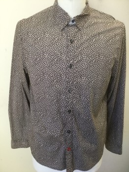 SONS OF INTRIGUE, Lt Beige, Dk Blue, Olive Green, Cotton, Floral, B.F., L/S, Tiny Shamrocks, Double,