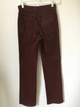 Womens, Pants, LEE, Brown, Cotton, Polyester, Solid, W:26, Corduroy, High Waist, Straight Leg, Zip Fly, 5 Pockets, Late 1970's-1980's **Has Some Stains At Front Waist