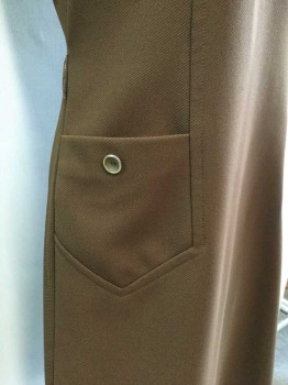 ALEX COLMAN, Chocolate Brown, Polyester, Solid, Sleeveless, V-neck, 2 Front Pockets with Buttons, Back Center Zipper, Belt Loops, Missing Belt