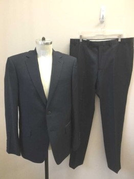 Mens, Suit, Jacket, M&S COLLECTION, Midnight Blue, Blue, Wool, Grid , 42, Midnight with Faint Blue Windowpane Stripe, Single Breasted, Notched Lapel, 2 Buttons, 3 Pockets