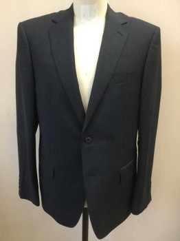 Mens, Suit, Jacket, M&S COLLECTION, Midnight Blue, Blue, Wool, Grid , 42, Midnight with Faint Blue Windowpane Stripe, Single Breasted, Notched Lapel, 2 Buttons, 3 Pockets