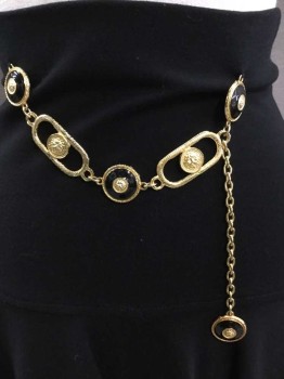TERRY, Black, Gold, Viscose, Metallic/Metal, Solid, Stretch Jersey, Drop Waist, Gold Metal Decorative Chain At Front,