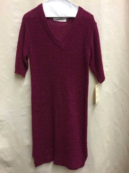 Total Eclipse, Magenta Purple, Acrylic, Solid, Knit, V-neck, 3/4 Sleeve, Sweater Dress