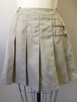 Childrens, Skirt, FRENCH TOAST, Khaki Brown, Polyester, Solid, 12, Wide Stitched Down Pleats, Built in Shorts, Side Zip, Decorative Double Strap and Silver Square Ring Detail