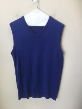 Mens, Sweater Vest, Blue Ocean, Royal Blue, Acrylic, Solid, S, Pullover, V Neck, Ribbed Neck/Sleeves and Waistband