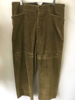 MOVIE LEGENDS, Olive Green, Cotton, Solid, Corduroy, Button Fly, Brown Suspender Buttons at Outside Waist, 2 Front Pockets, Belted Back,  Reproduction "Old West" Wear, Multiple