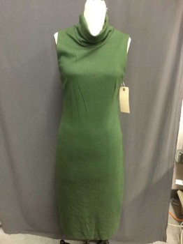 Womens, Dress, Sleeveless, L'AGENCE, Moss Green, Viscose, Spandex, Solid, M, Turtleneck, Sleeveless, Pull Over, Mid Calf Length, See Photo Attached,